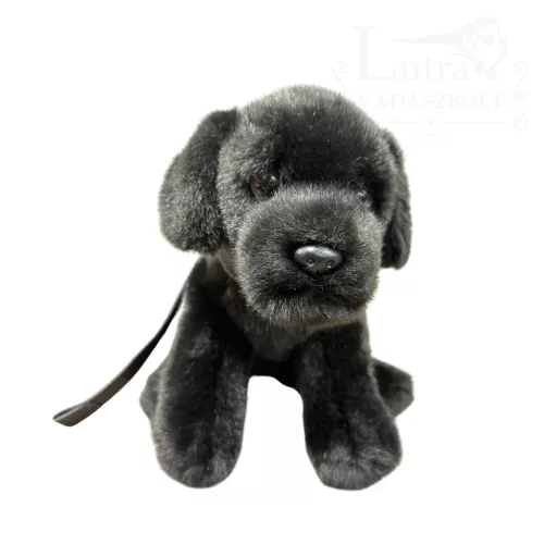 Plüss fekete labrador kutyus pórázzal 20cm